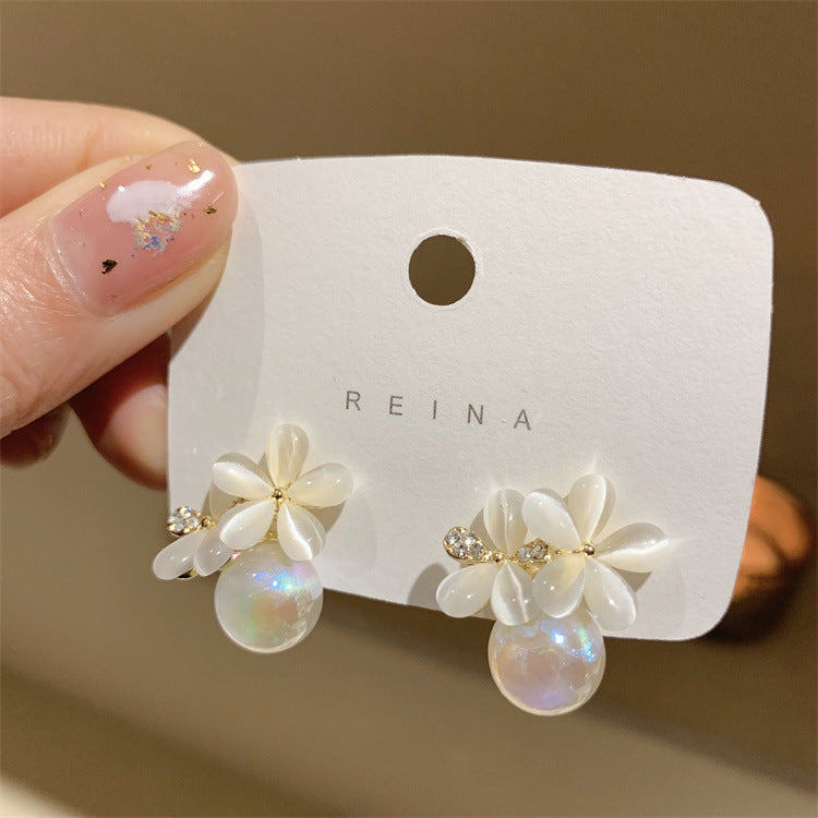 Wholesale Earrings Alloy Opal Flower Pearls JWE-ES-PD002
