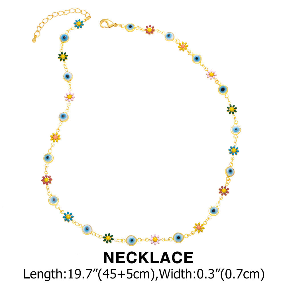 Wholesale Bracelet Copper Boho Glasses Colorful Flower Necklace Set JWE-BT-AS164