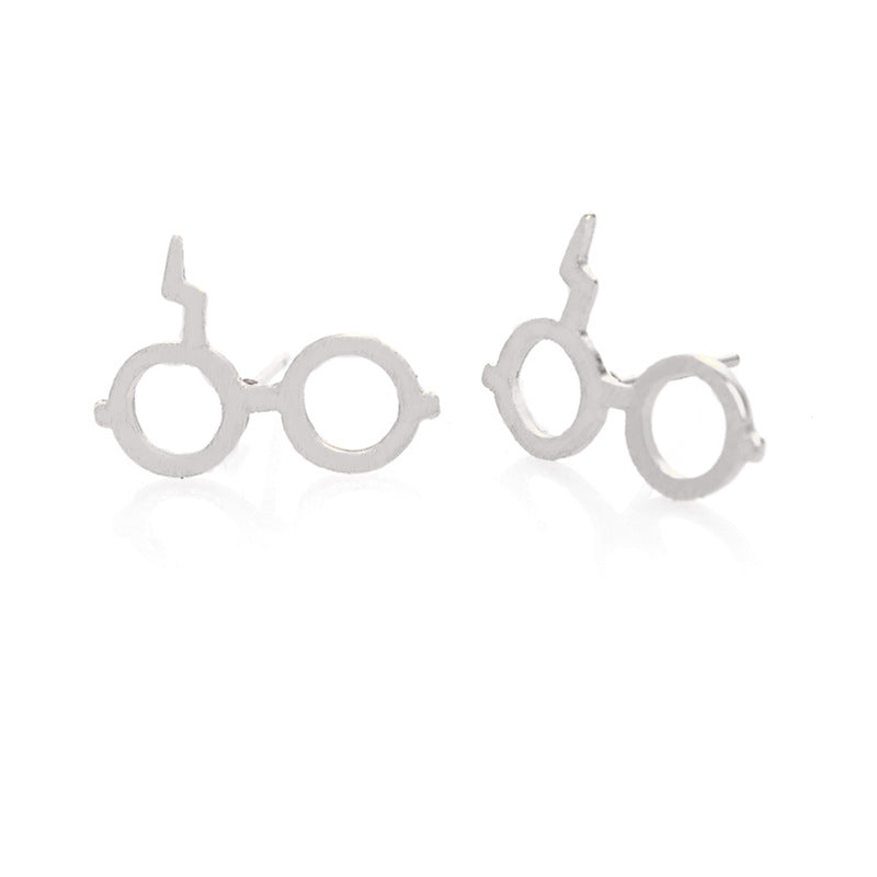 Wholesale Earrings Titanium Steel Geometric Hollow Glasses Stud Earrings JWE-ES-JS003