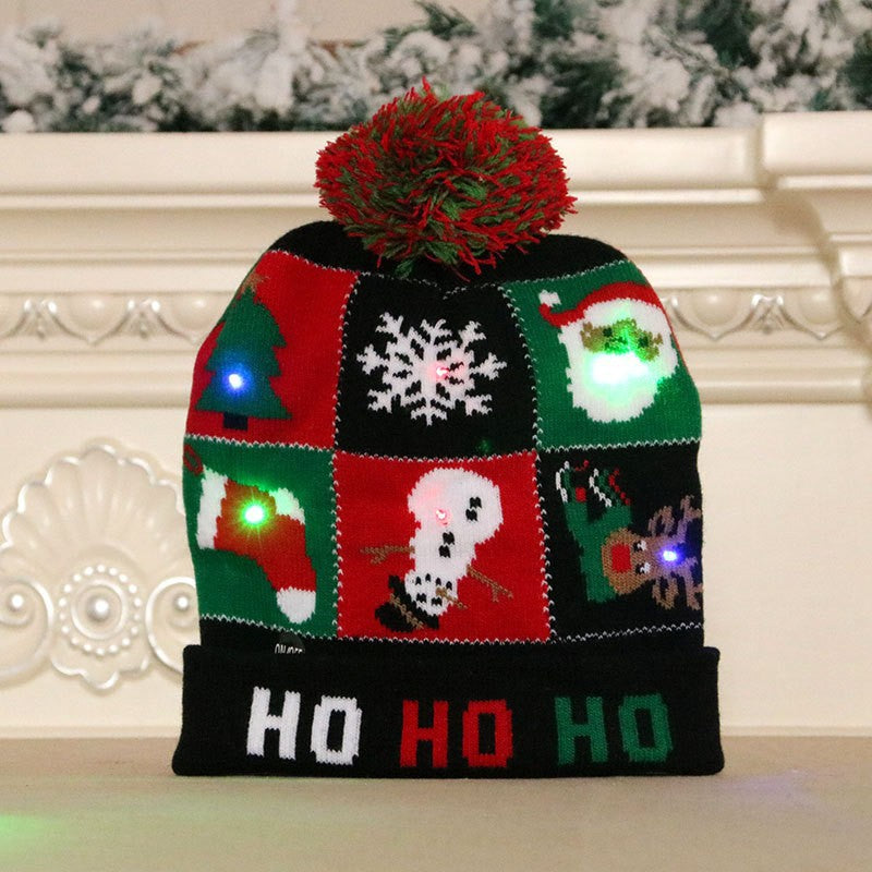 Wholesale Hat Christmas Decoration Adult Kids Knitted Glow JWE-FH-JinH001