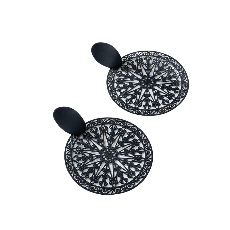Wholesale Earrings Metal Black Hollow Drop Earrings MOQ≥4 JWE-ES-XLH015