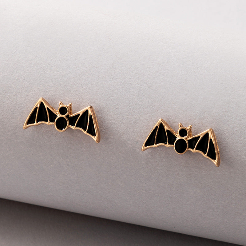 Wholesale Earring Alloy Ceramic Halloween Black and White Spider Bat Stud Earrings JWE-ES-MOM023