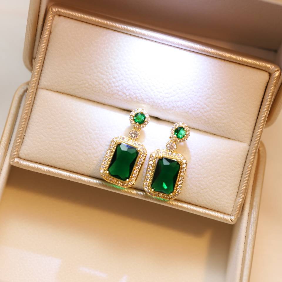 Wholesale Necklace Stainless Steel Emerald Ring Earrings Set JWE-NE-MingYuan006