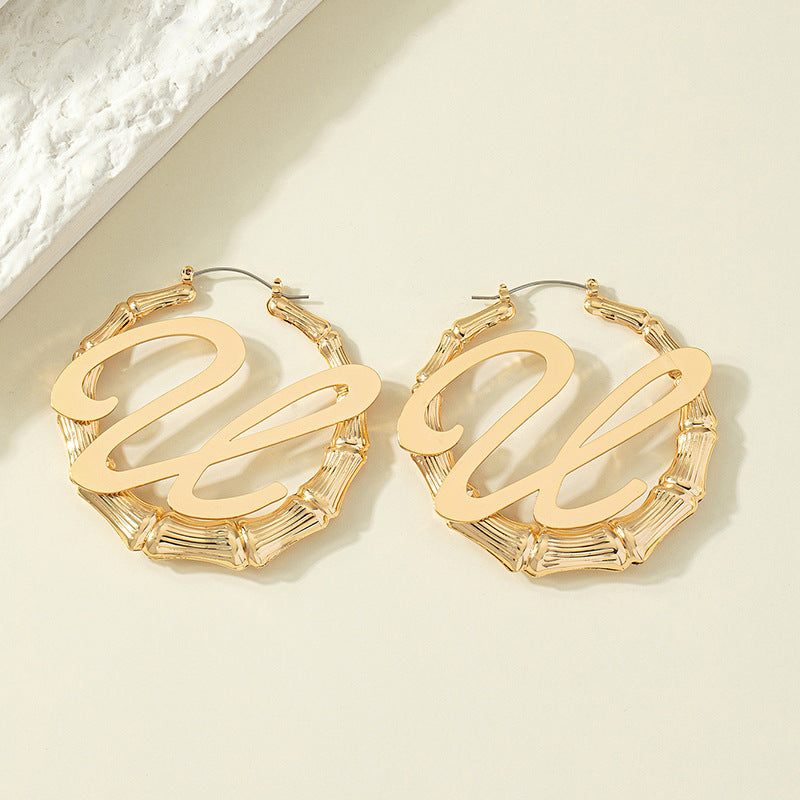 Wholesale Earrings Alloy Bamboo Geometric Letters MOQ≥2 JWE-ES-OuZ004