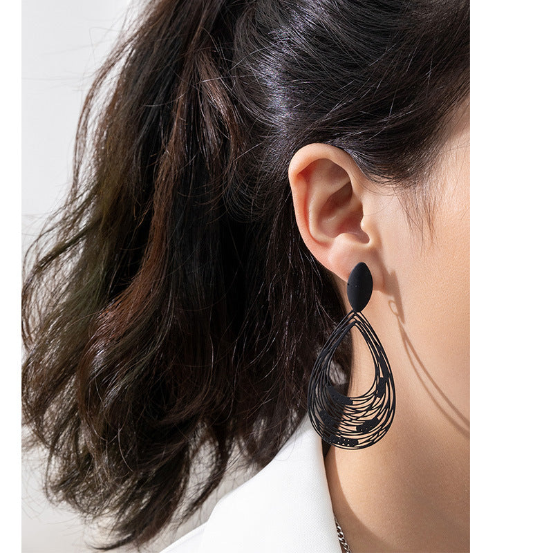 Wholesale Earrings Metal Black Hollow Drop Earrings MOQ≥4 JWE-ES-XLH015