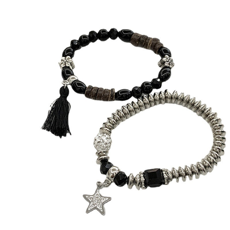 Wholesale Bracelet Alloy Diamond Pentagram Ball Bead Couple Stretch Bracelet 2 Pairs Set JWE-BT-BY043