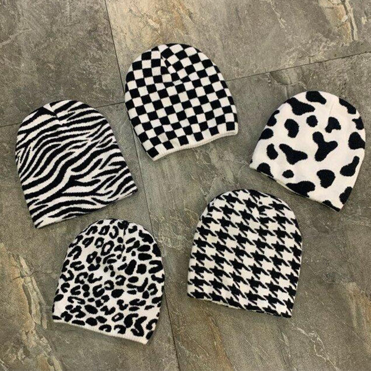 Wholesale Hat Knitted Black and White Zebra Leopard Checkerboard Cold Hat MOQ≥2 JWE-FH-zhiE001