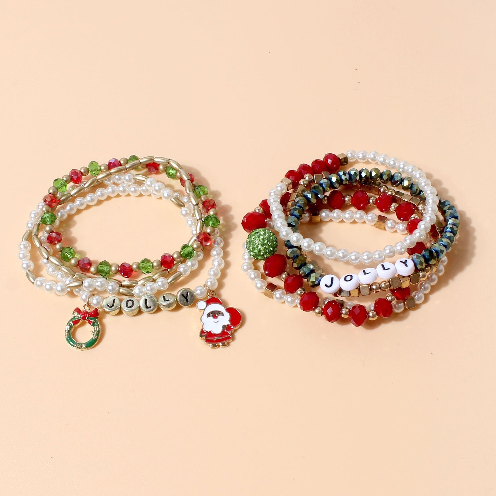 Wholesale Bracelet Metal Christmas Rice Beads Multilayer JWE-BT-TenC010