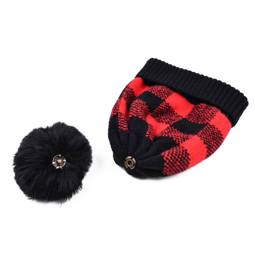 Wholesale Fashion Hat Wool Christmas Plaid Detachable Hair Ball Curling JWE-FH-WenR023