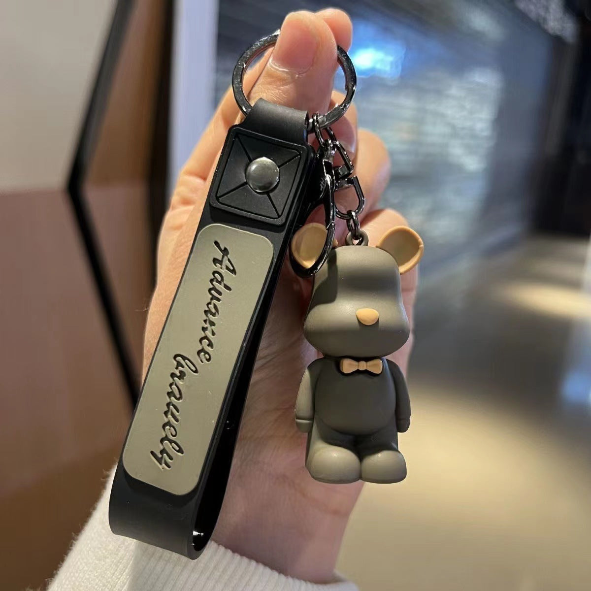Wholesale Keychain Silicone Cute Bow Tie Glass Bear MOQ≥10 (F) JWE-KC-JuM004