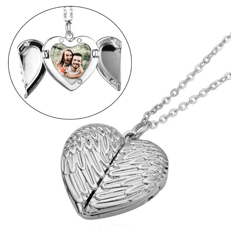 Wholesale Necklace Alloy Heart Angel Wings Photo Frame Photo Box JWE-NE-JiSha011