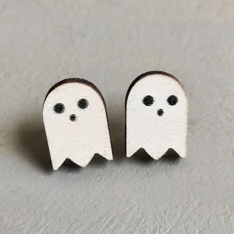 Wholesale Earrings Wooden Halloween Ghost Pumpkin Black Cat Bat Skull 2pcs JWE-ES-Heyi021