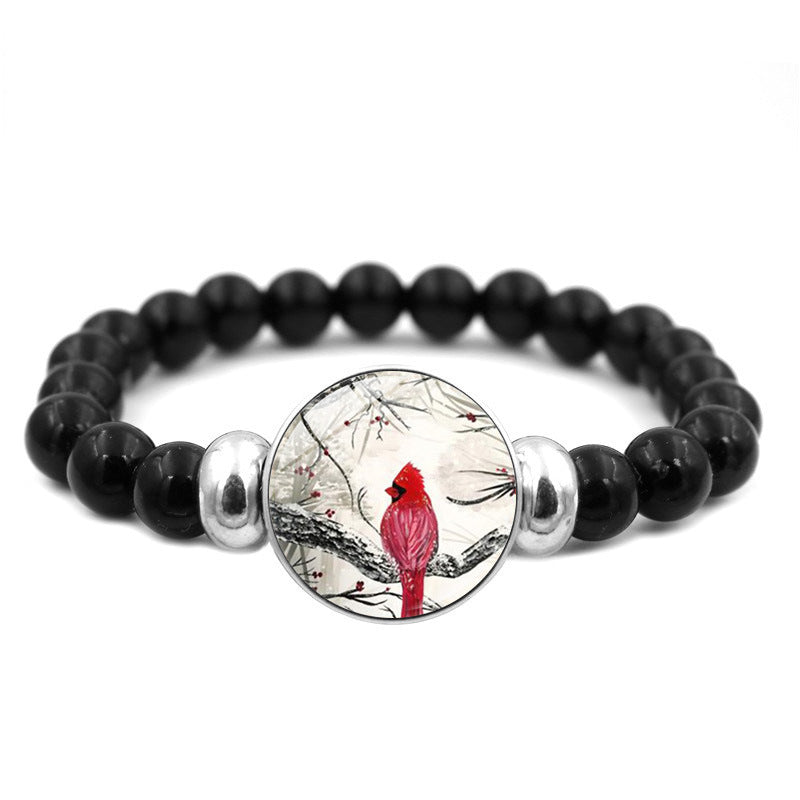 Wholesale Bracelet Alloy Glass Sheet Cardinal Black Beaded JWE-BT-HengX025