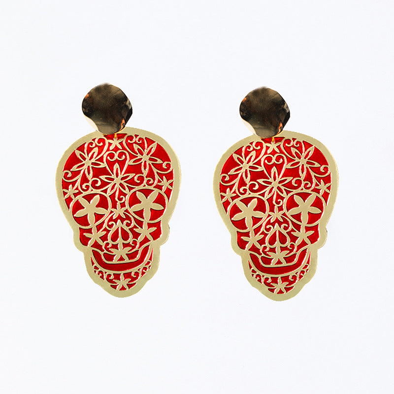 Wholesale Earrings Alloy Enamel Halloween Red Skull JWE-ES-GuTe001