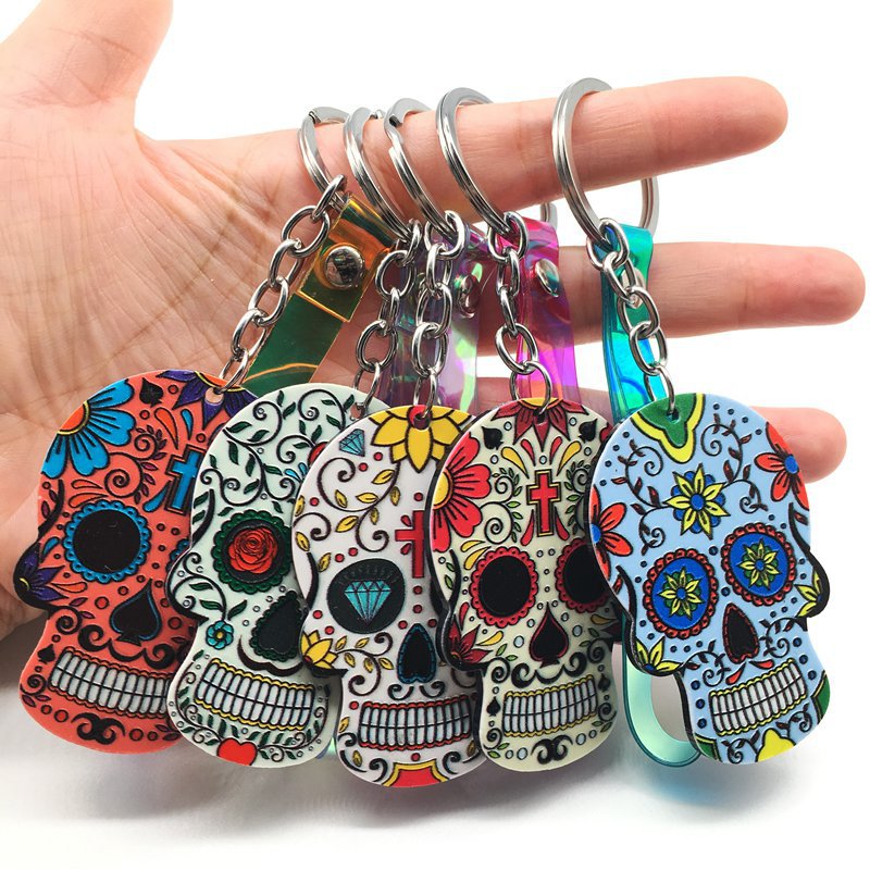 Wholesale Keychains Acrylic Skull Head Halloween Mexican Festival JWE-KC-LYan005