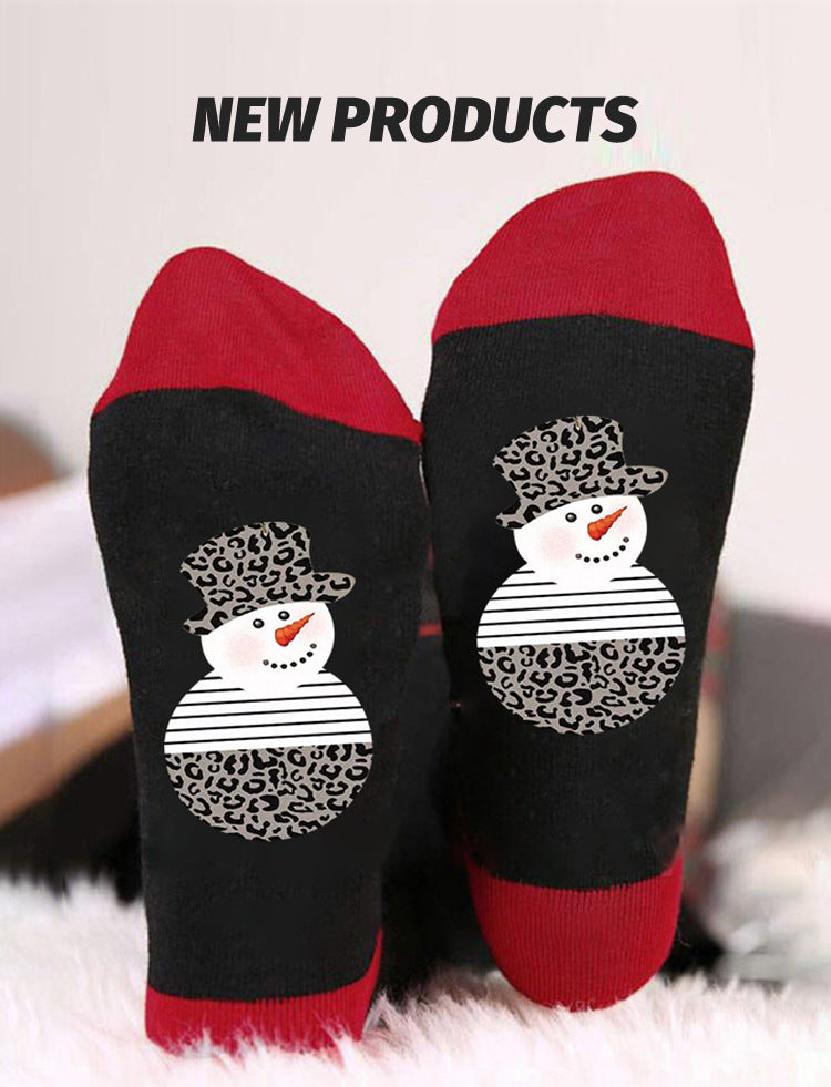 Wholesale Sock Cotton Autumn Winter Snowman Print Sweat Absorb Christmas MOQ≥3 JWE-SK-HuaL008