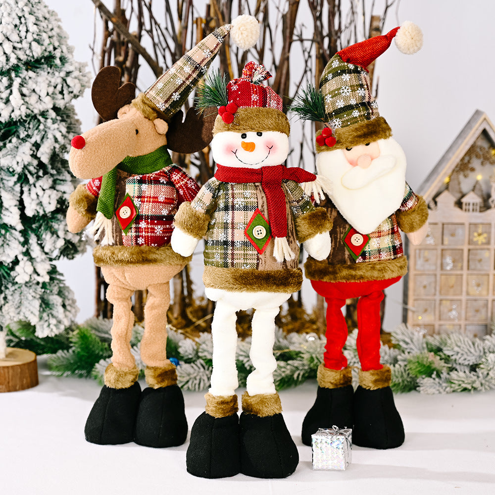 Wholesale Ornaments Cloth Vintage Snowflake Plaid Retractable Doll Christmas JWE-OS-HaoB003