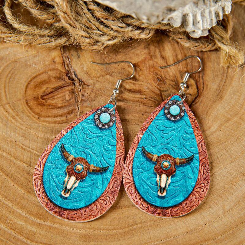 Wholesale Western Style Turquoise Leather Earrings JWE-ES-Saip006