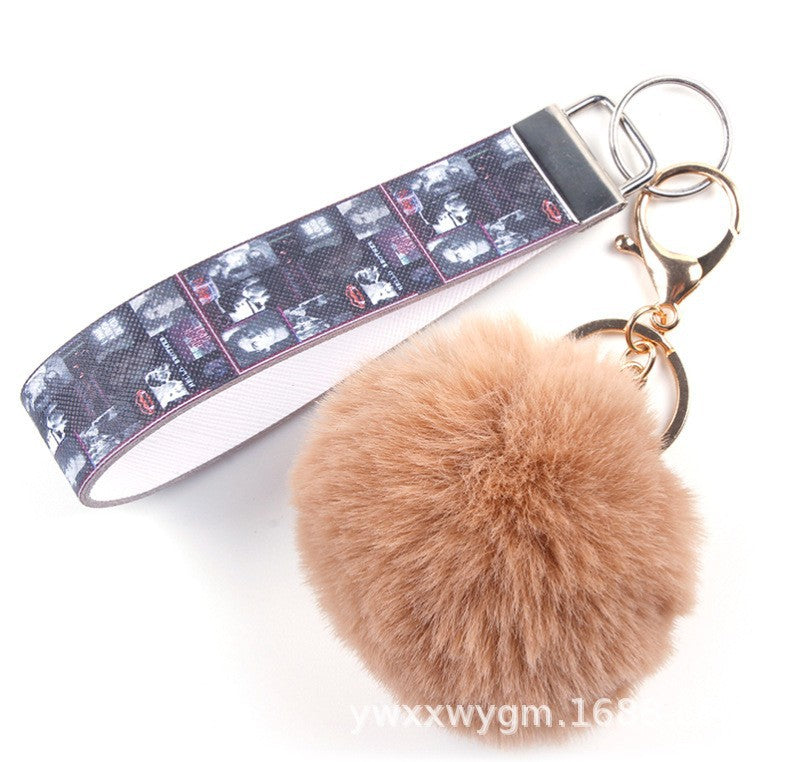 Wholesale Keychains Metal PU Leather Fur Ball Lanyard MOQ≥5 JWE-KC-TMao003
