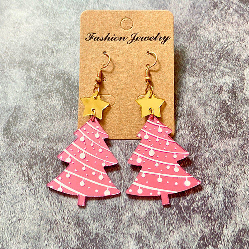 Wholesale Earrings Acrylic Christmas Tree Mirror Glitter MOQ≥2 JWE-ES-Qunyi022
