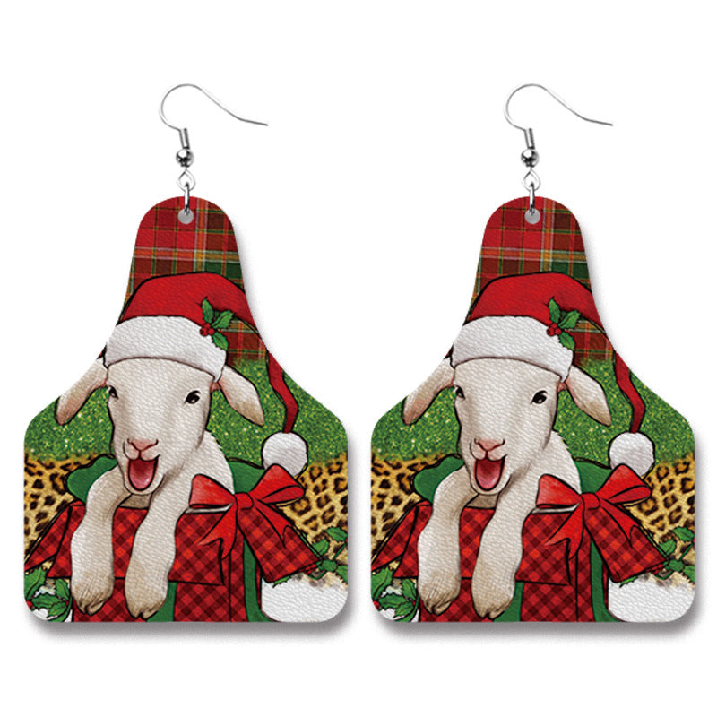 Wholesale Earrings Leather Christmas Farm Cow Sheep Animals MOQ≥2 JWE-ES-HeYi072