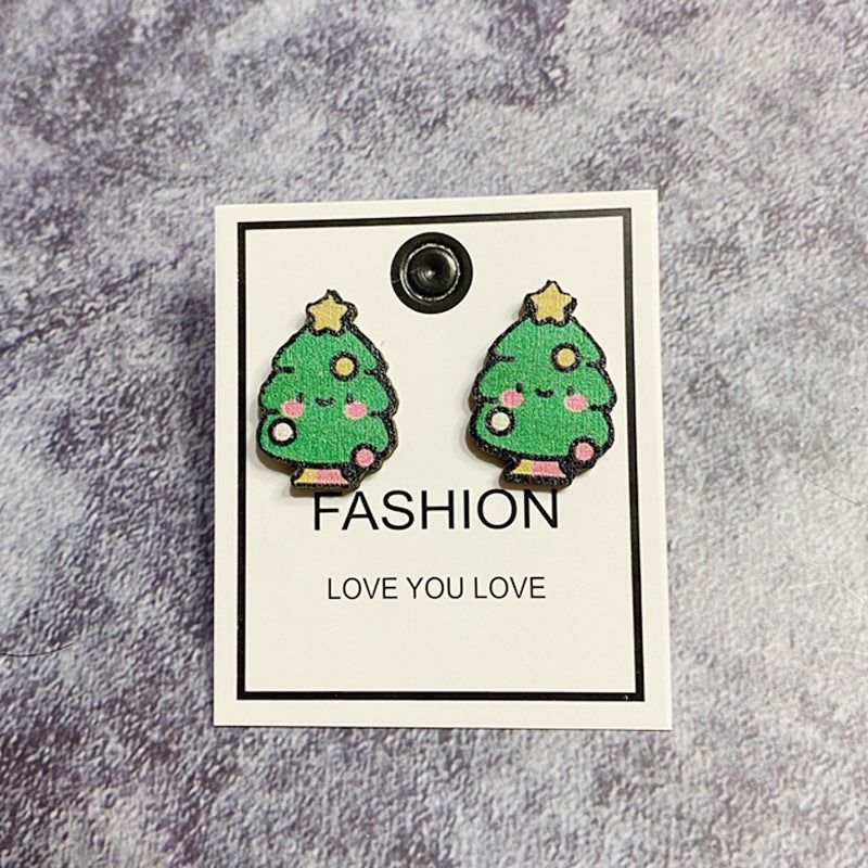 Wholesale Earring Wooden Christmas Tree Snowman MOQ≥2 JWE-ES-Qunyi021
