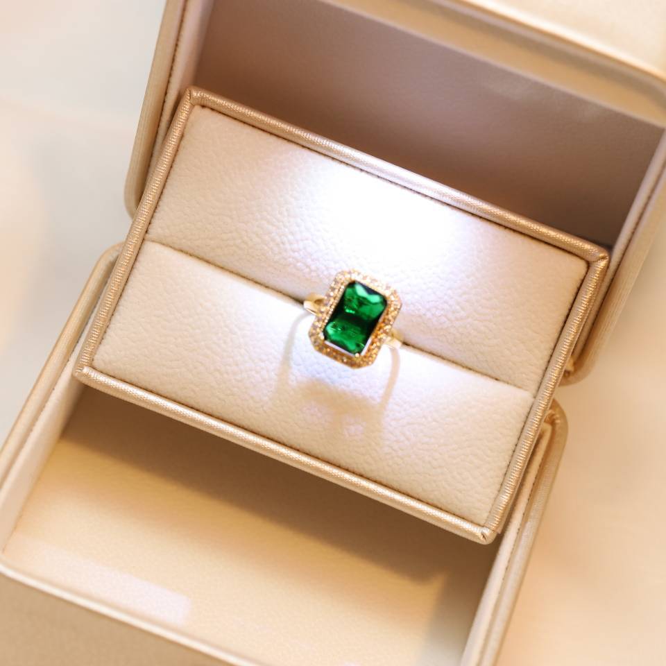 Wholesale Necklace Stainless Steel Emerald Ring Earrings Set JWE-NE-MingYuan006