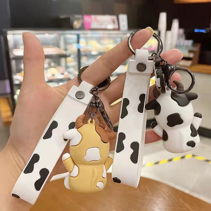 Wholesale Keychain PVC Cute Cartoon Cows Metal Pendant MOQ≥2 JWE-KC-ZhenT002