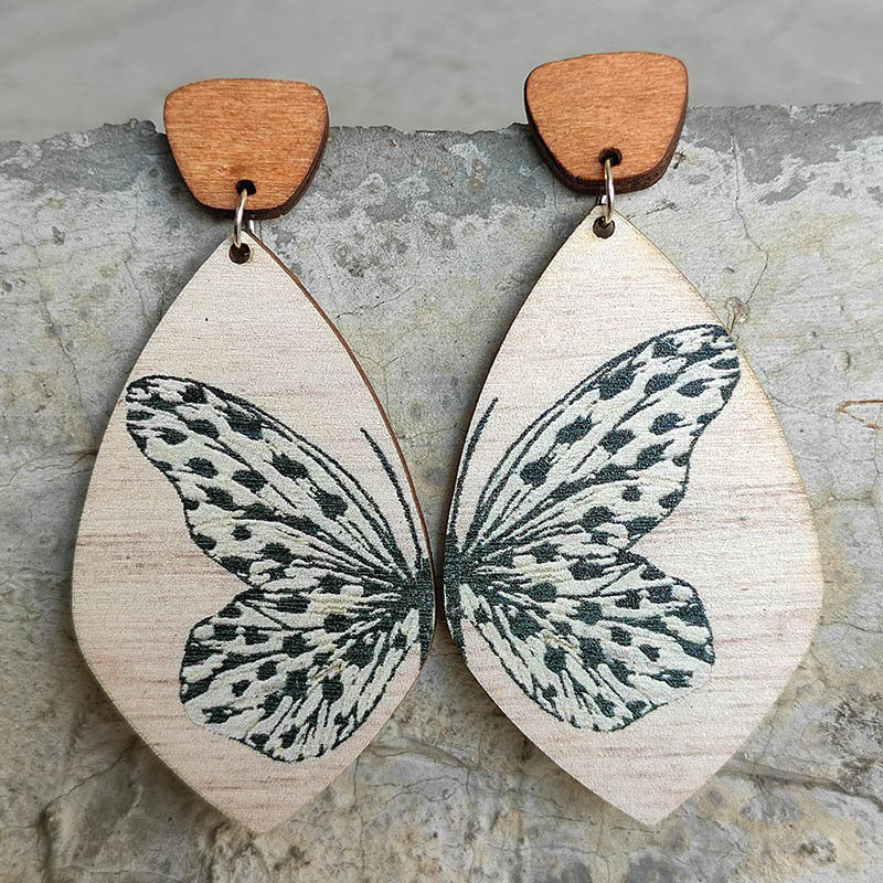 Wholesale Earrings Wooden Symmetrical Color Butterfly 2pcs JWE-ES-Heyi036