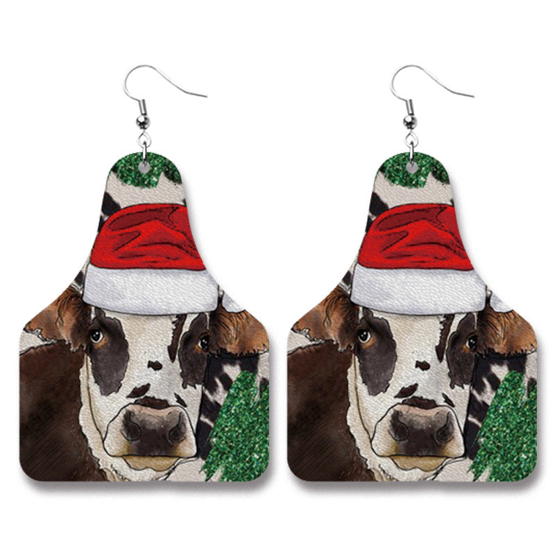 Wholesale Earrings Leather Christmas Farm Cow Sheep Animals MOQ≥2 JWE-ES-HeYi072
