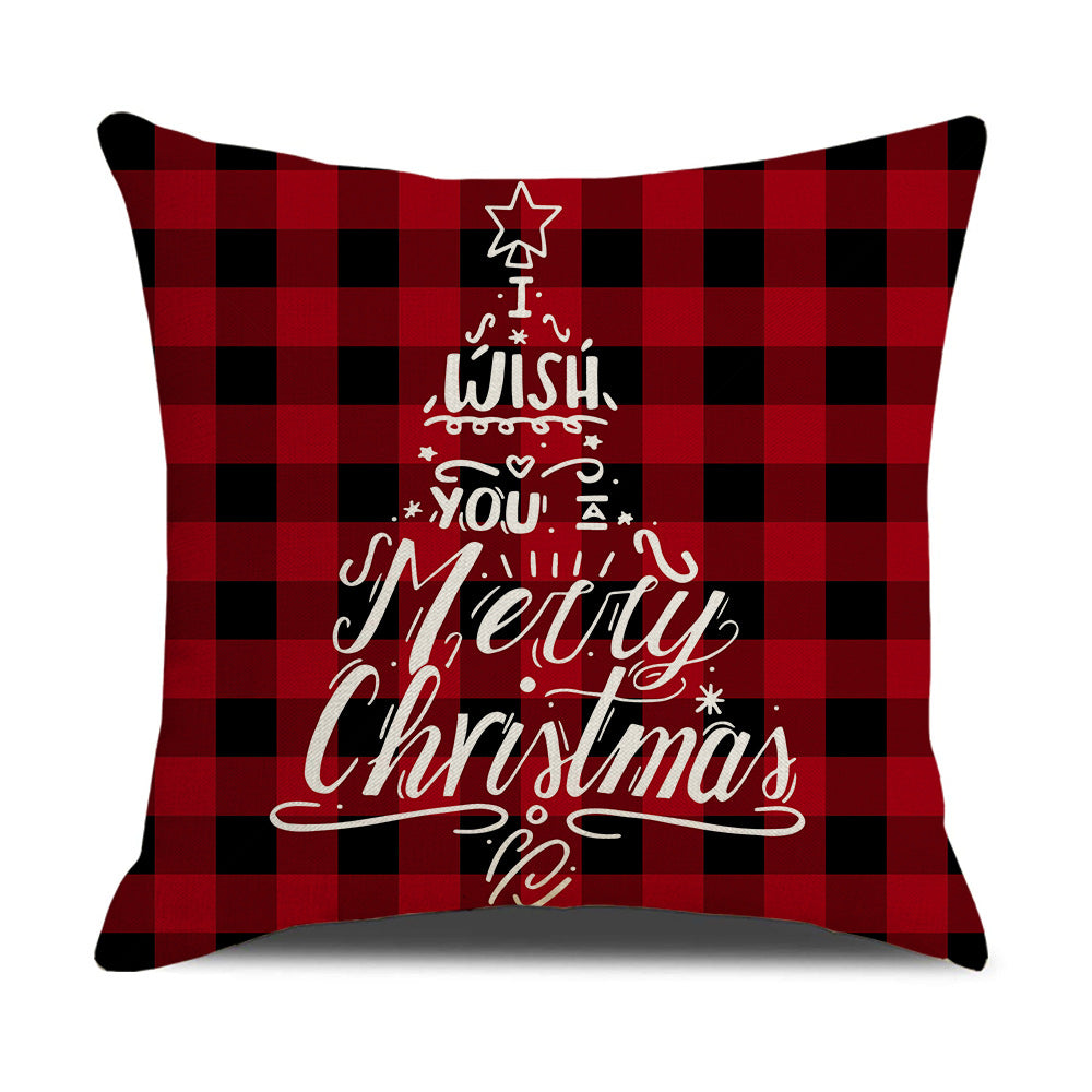 Wholesale Red Black Plaid Christmas Printed Linen Pillowcase MOQ≥2 JWE-PW-Weix005