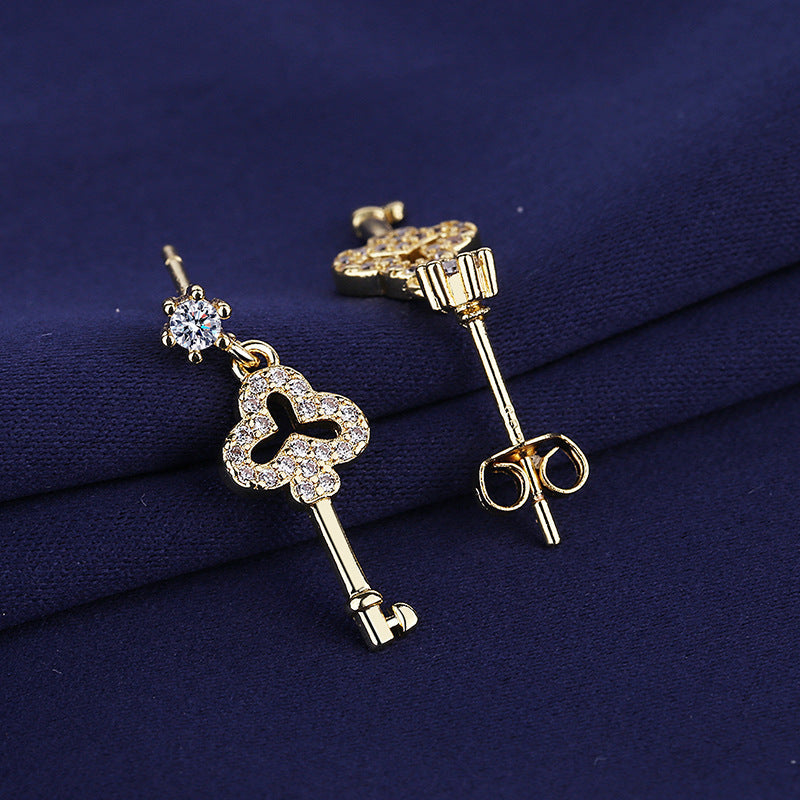 Wholesale Love Key Copper Zircon Earrings JWE-ES-BLX062