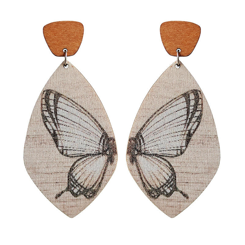 Wholesale Earrings Wooden Symmetrical Color Butterfly 2pcs JWE-ES-Heyi036