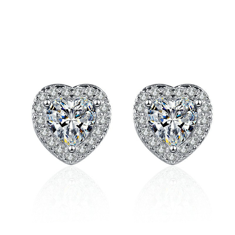 Wholesale Sterling Silver Jewelry Copper Zircon Heart Earrings JWE-ES-BLX063