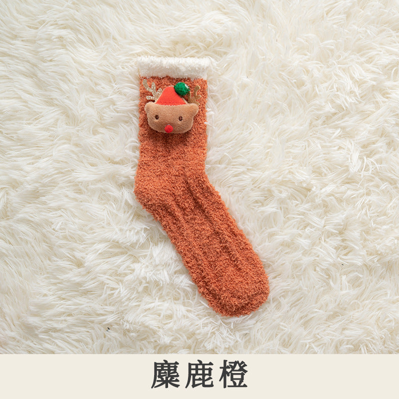 Wholesale Sock Coral Fleece Sweat Absorbing Medium Tube Winter Thickening Warm Cute Christmas MOQ≥5 JWE-SK-JiaF010