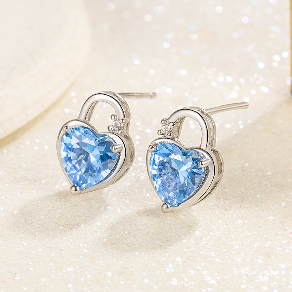 Wholesale Earrings Copper Blue Zircon Love Lock JWE-ES-WeiH028