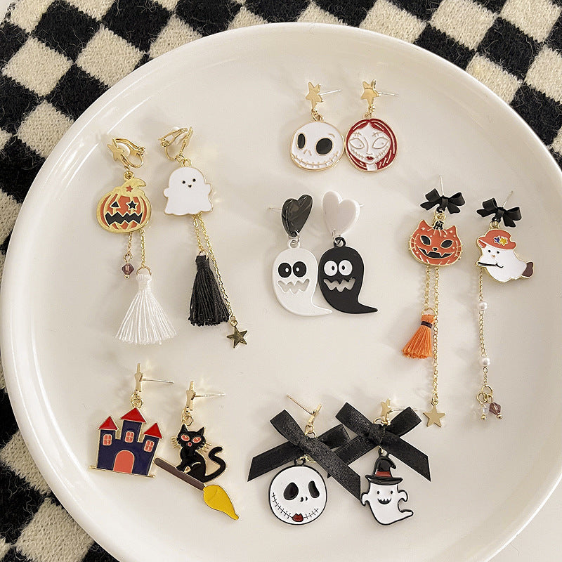 Wholesale Earrings Alloy Halloween Skull Ghost Stud Earrings Ear Clips JWE-ES-Tql015