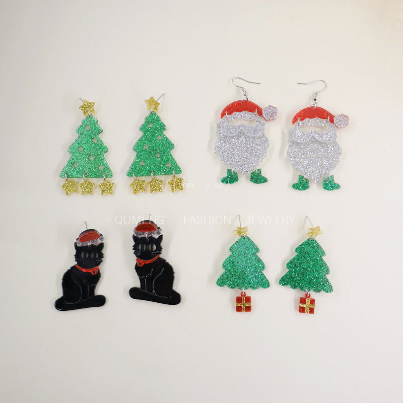 Wholesale Earrings Acrylic Christmas Tree Santa Claus Cat MOQ≥2 JWE-ES-MoShu047
