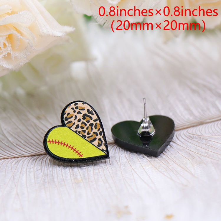 Wholesale Earrings Acrylic Cute Sports Wind Leopard Print Basketball Baseball Football MOQ≥5 JWE-ES-XYan003