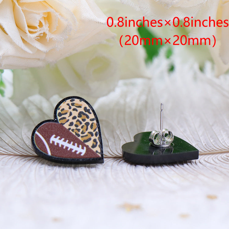 Wholesale Earrings Acrylic Cute Sports Wind Leopard Print Basketball Baseball Football MOQ≥5 JWE-ES-XYan003