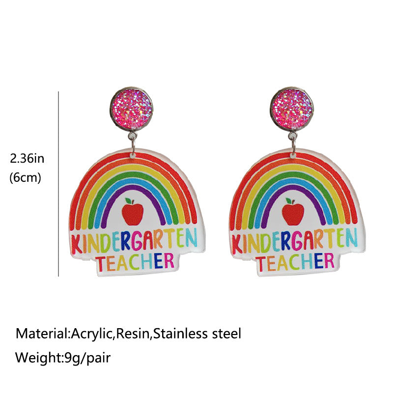 Wholesale Earrings Acrylic Teacher's Day Rainbow Apple Leopard Print 2 Pairs JWE-ES-Heyi048