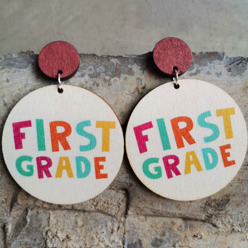 Wholesale Earrings Wooden Teacher's Day Color Letters 2 Pairs JWE-ES-Heyi045