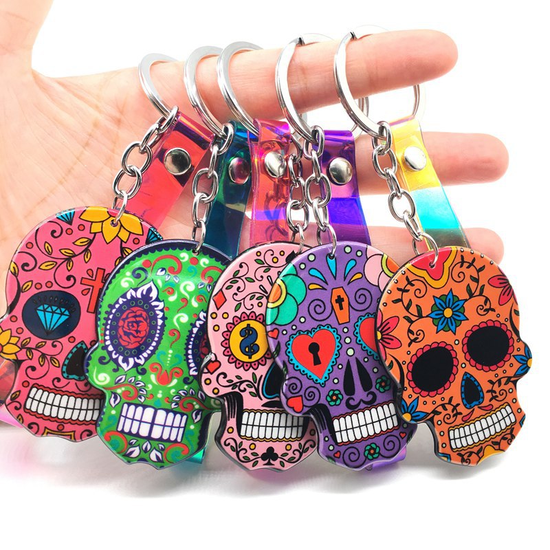 Wholesale Keychains Acrylic Skull Head Halloween Mexican Festival JWE-KC-LYan005