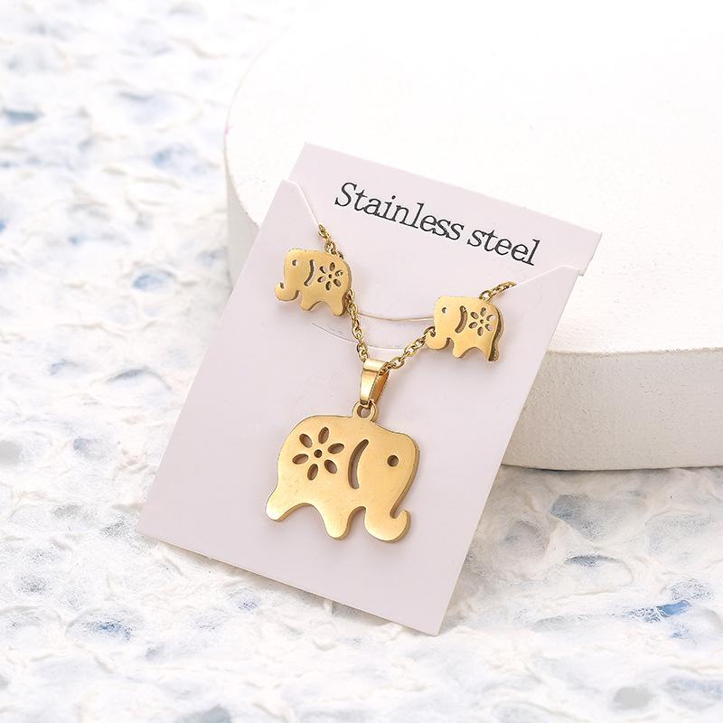Wholesale Butterfly Unicorn Stainless Steel Stud Earrings Necklace Set JWE-NE-000