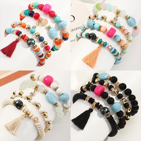 Wholesale bracelet color alloy turquoise tassel beads JWE-BT-e0118