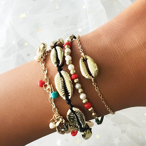 Wholesale Bracelet multicolor alloy shell rice beads JWE-BT-e065