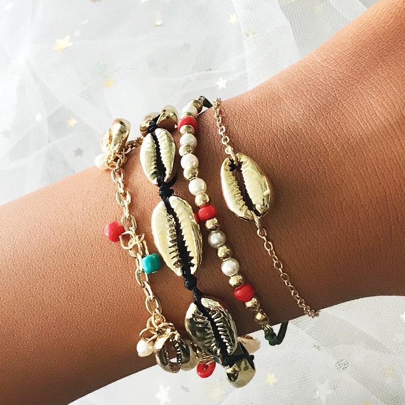 Wholesale Bracelet multicolor alloy shell rice beads JWE-BT-e065