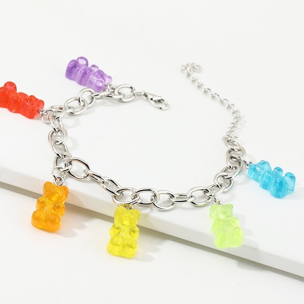Wholesale bracelet silver alloy candy-colored bear JWE-BT-e051