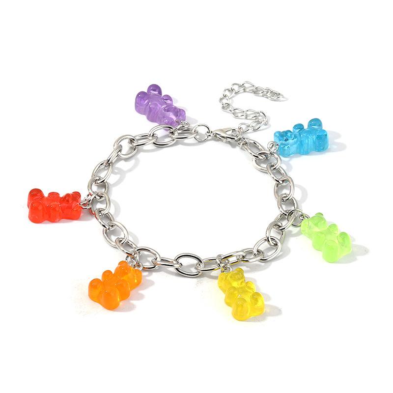 Wholesale bracelet silver alloy candy-colored bear JWE-BT-e051