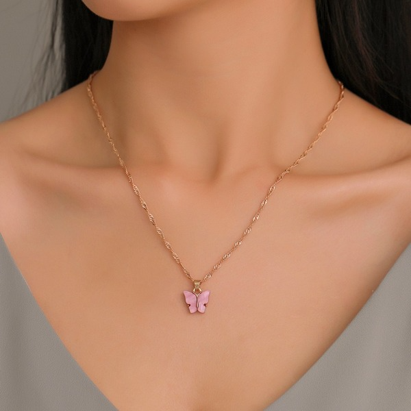 Wholesale color alloy Butterfly Necklace JWE-NE-D574